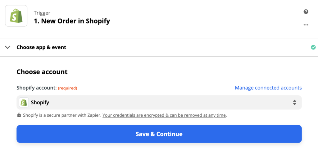 Shopify trigger configuration sa Zapier