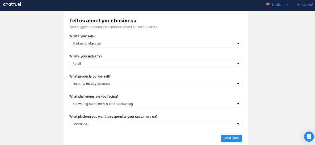 Chatfuel - information tungkol sa inyong business